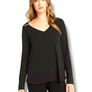 Melissa Nepton Long Sleeve V Neck Silver Fleck Top Size Large